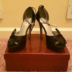 Dyeables black satin platform heels